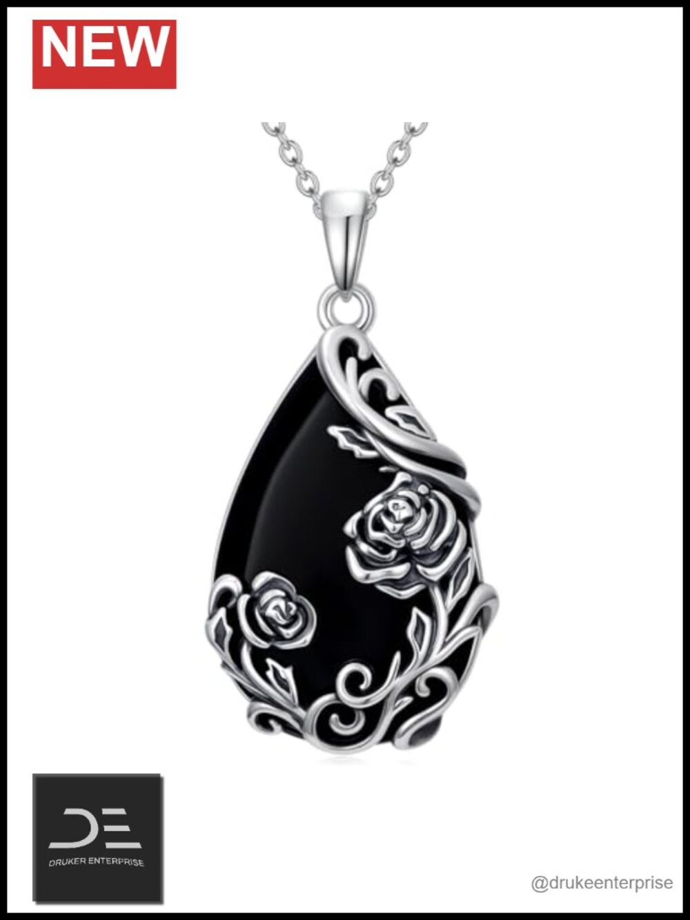 925 Sterling Silver Black Onyx Pendant Necklace Gift